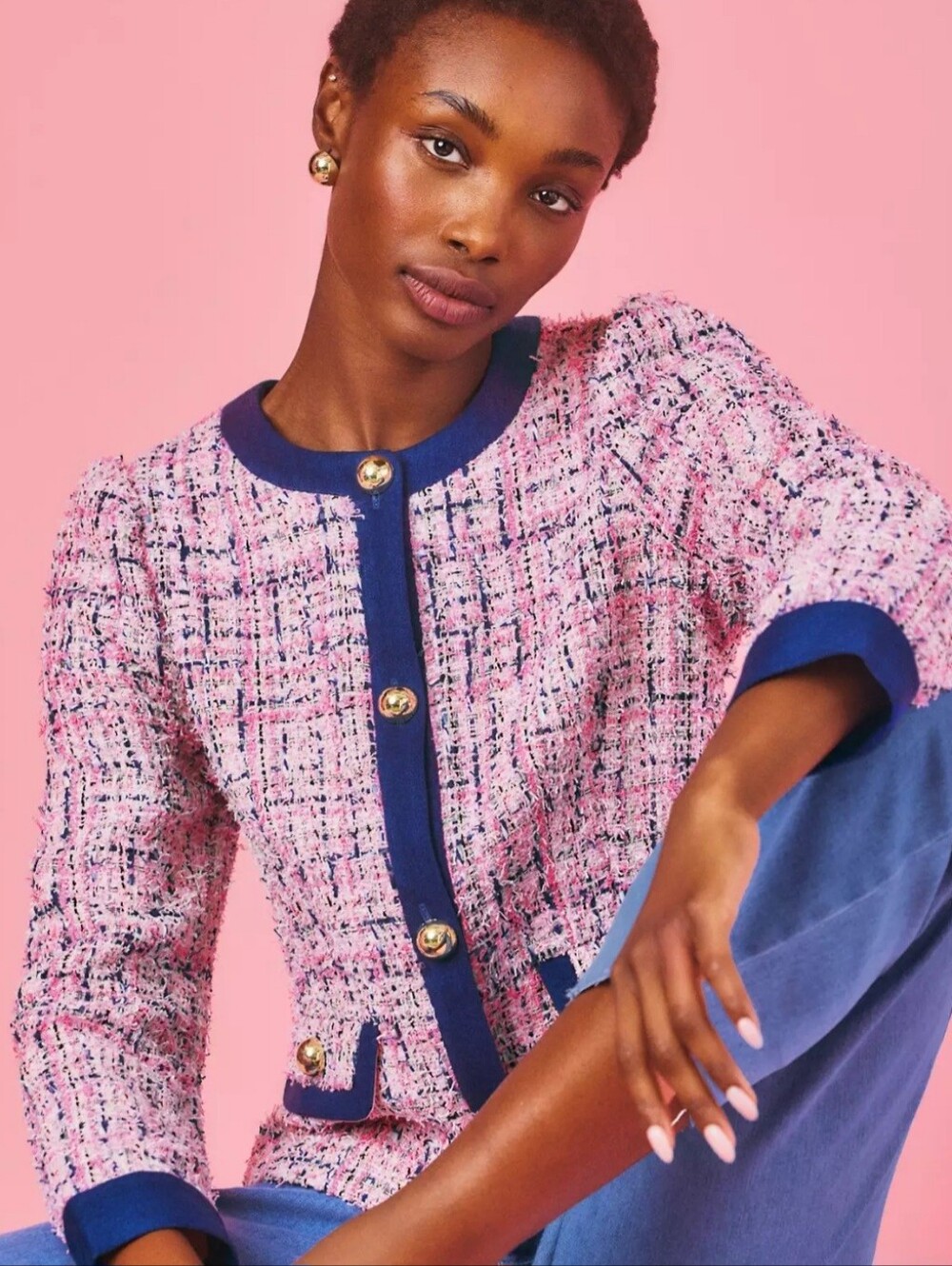 NWT Lilly Pulitzer Greighlee Boucle Jacket With Denim Trim - Size 12